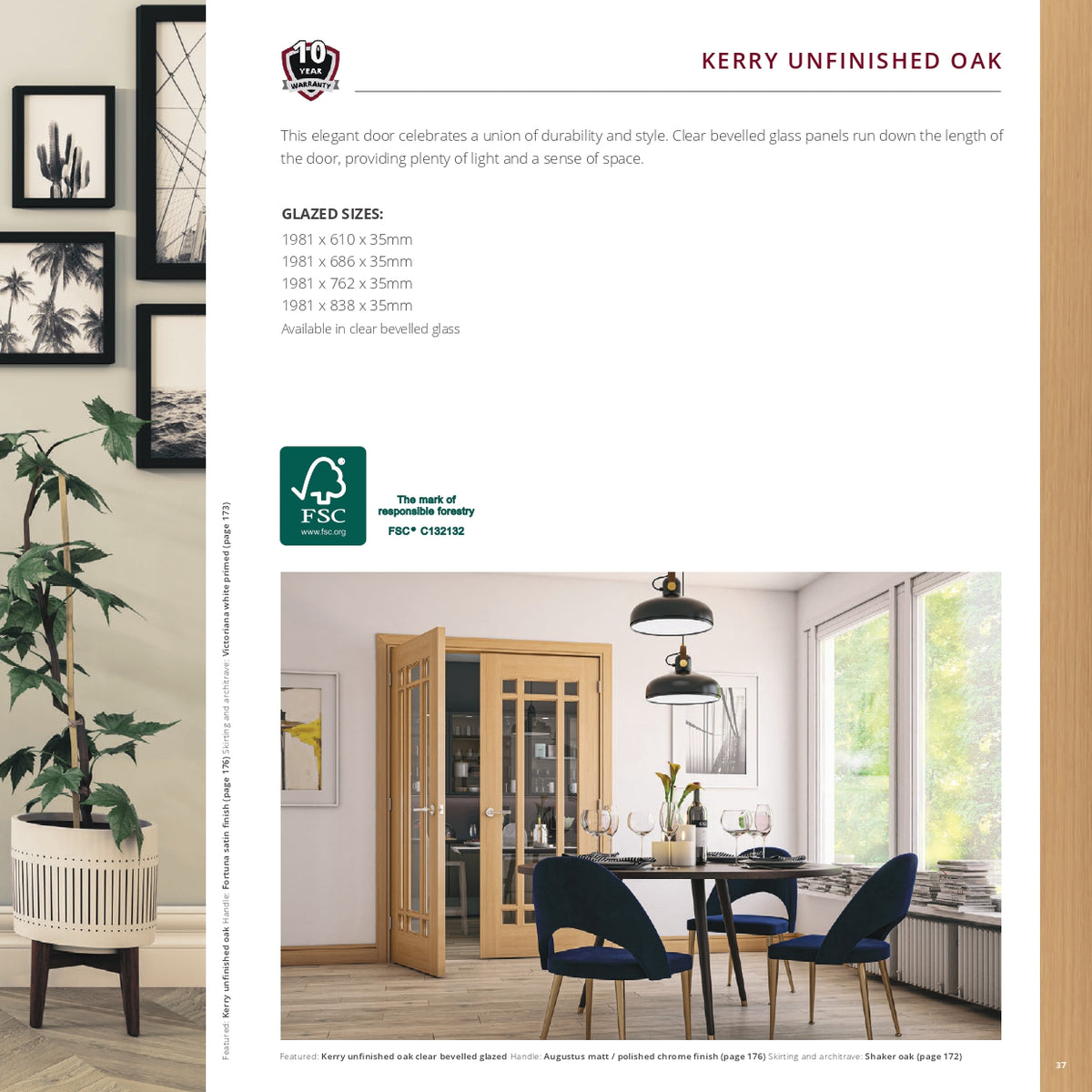 Kerry Unfinished Oak Clear Bevelled Glazed Internal Door