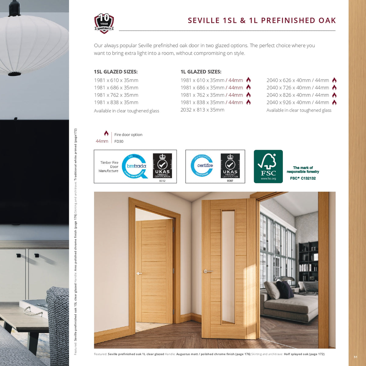 Seville 1SL & 1L Prefinished Oak Internal Door