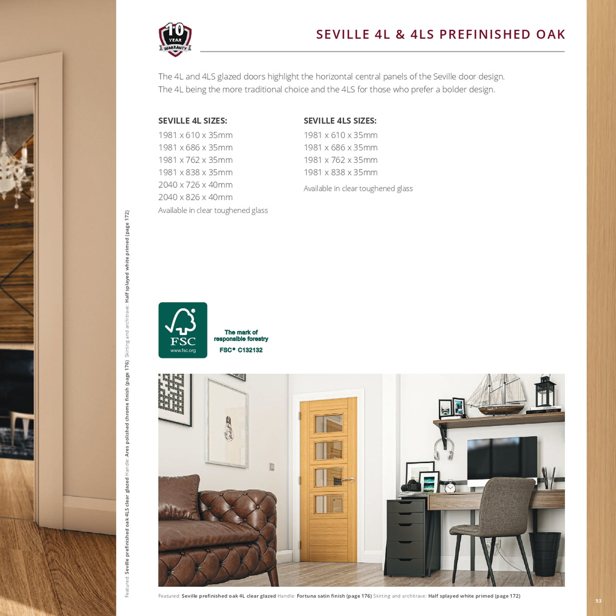 Seville 4L & 4LS Prefinished Oak Internal Door