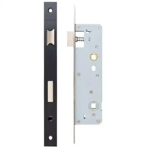 Slim Bathroom Lock Square, Stricking Plate & Fixing Screw – Black Steel Finish