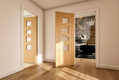 Deanta Seville 4LS Prefinished Internal Oak Door with Glass