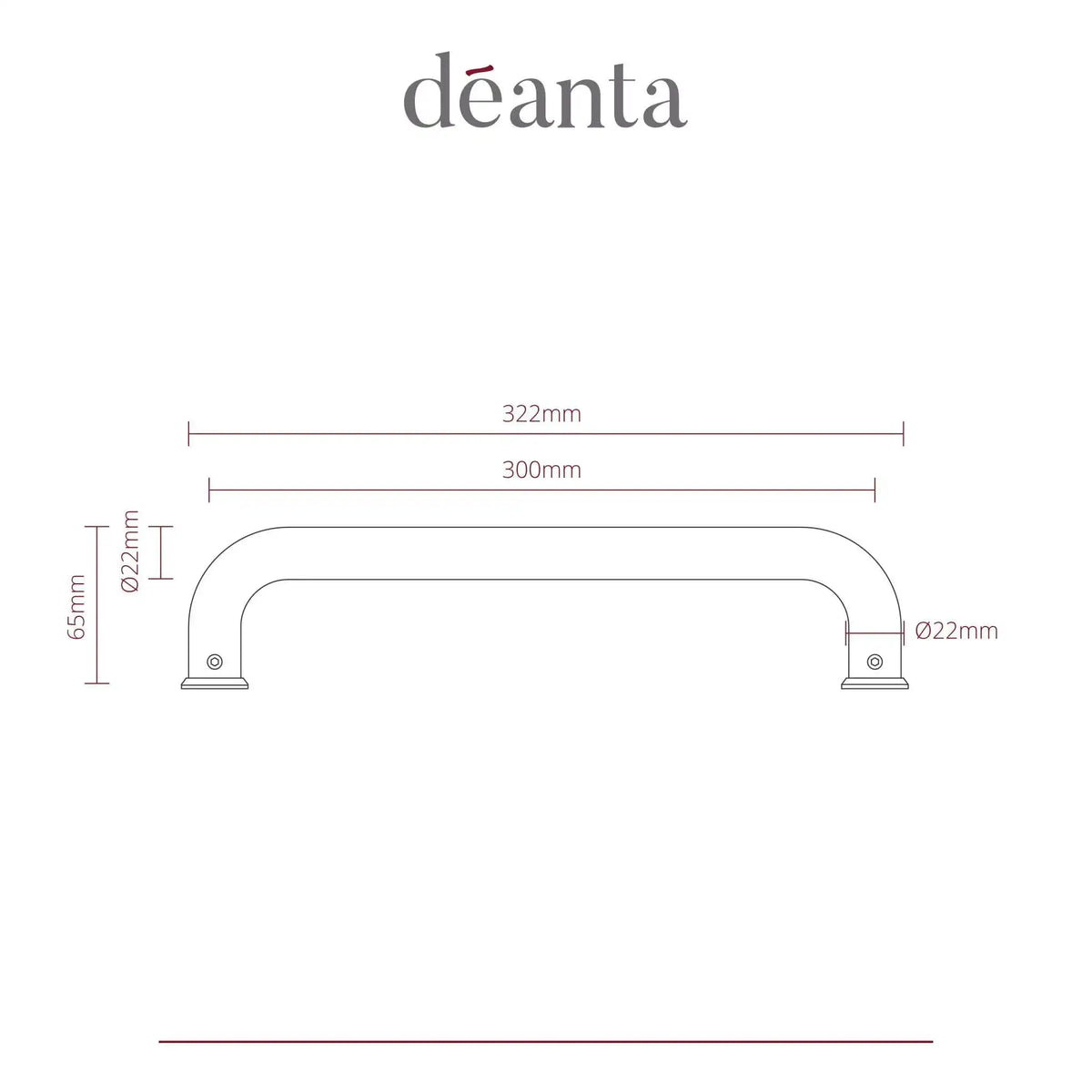 D-Pull Single Pull Handle Dia 22mm / 65*322mm Satin Stainless Steel Finish