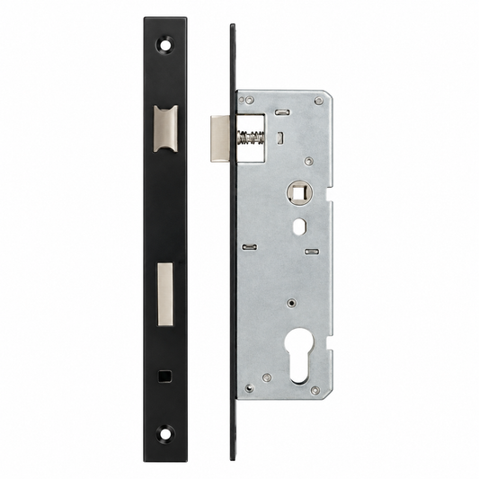 Slim Euro Profile Sash Lock, Black Steel